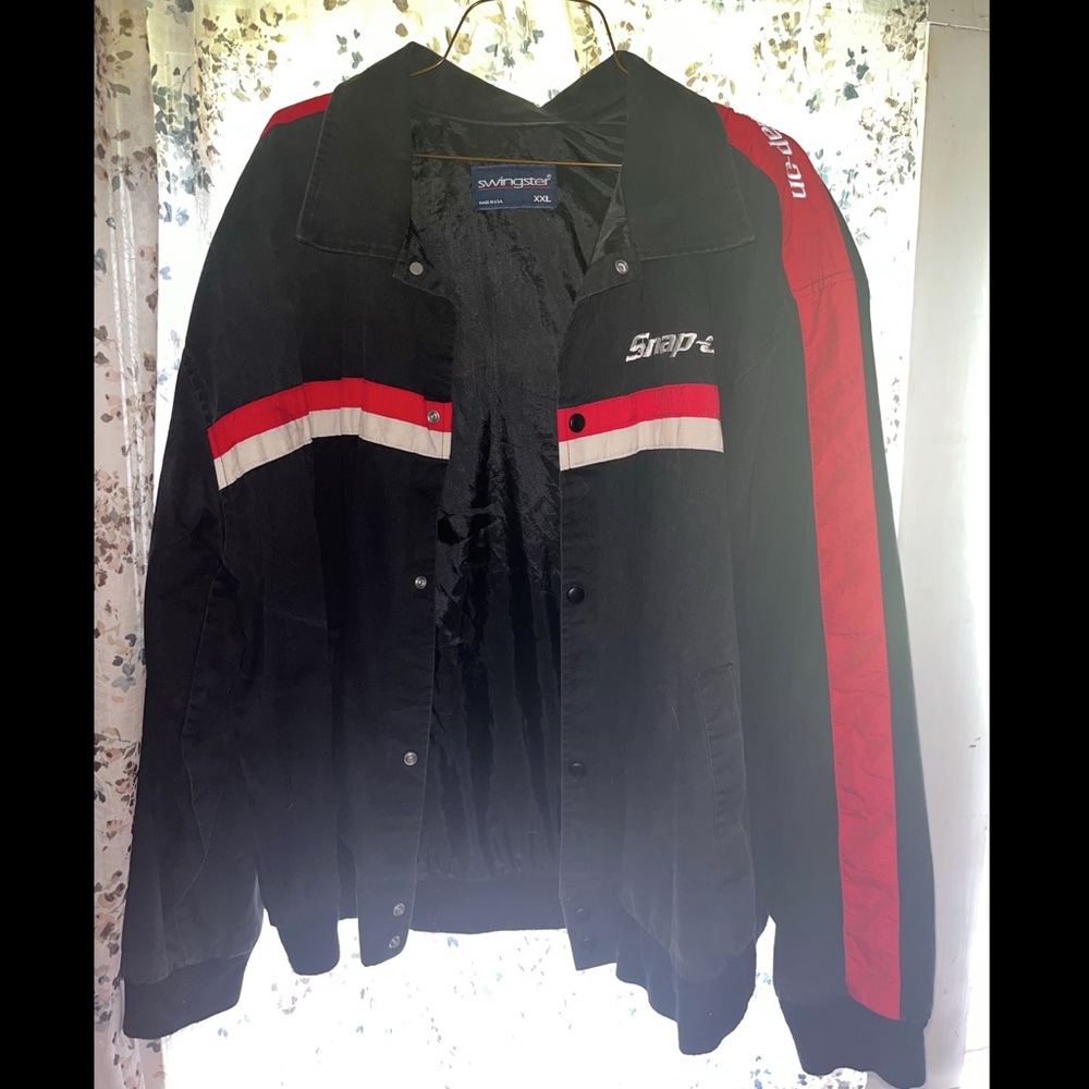 Black and red vintage snap on jacket